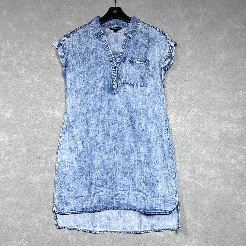 Rock & Republic Dress X-Small Acid Wash Blue Denim Collared Sleeveless Casual
